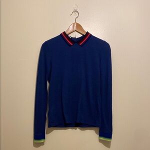 Lacoste Navy Blue Sweater with Multicolor Accents. Size 34